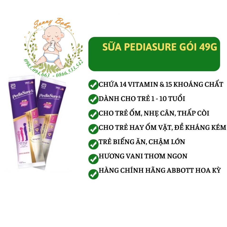 Sữa gói Pediasure 49g Sữa Tăng Chiều Cao Cân Nặng - Date Mới 2023 Vị Vani Hàng Chính Hãng - Giá Rẻ Nhất