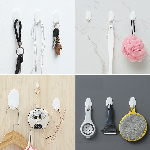 1 móc treo đồ dán tường bằng nhựa màu trắng tự dính sắp xếp gọn gàng cho nhà bếp nhà tắm