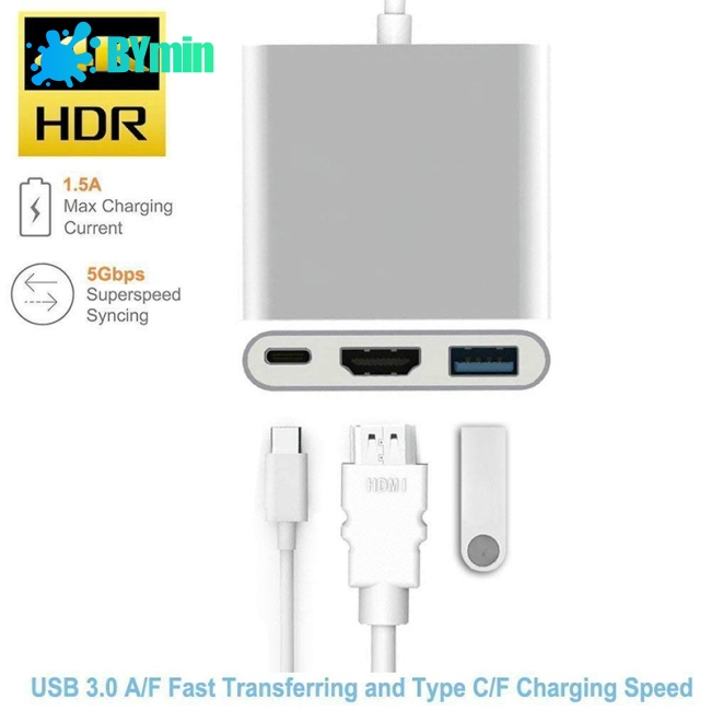 USB Type C Hub HDMI 4K Adapter USB-C to Converter 3.0 USB Port for Retina MacBook -TQ