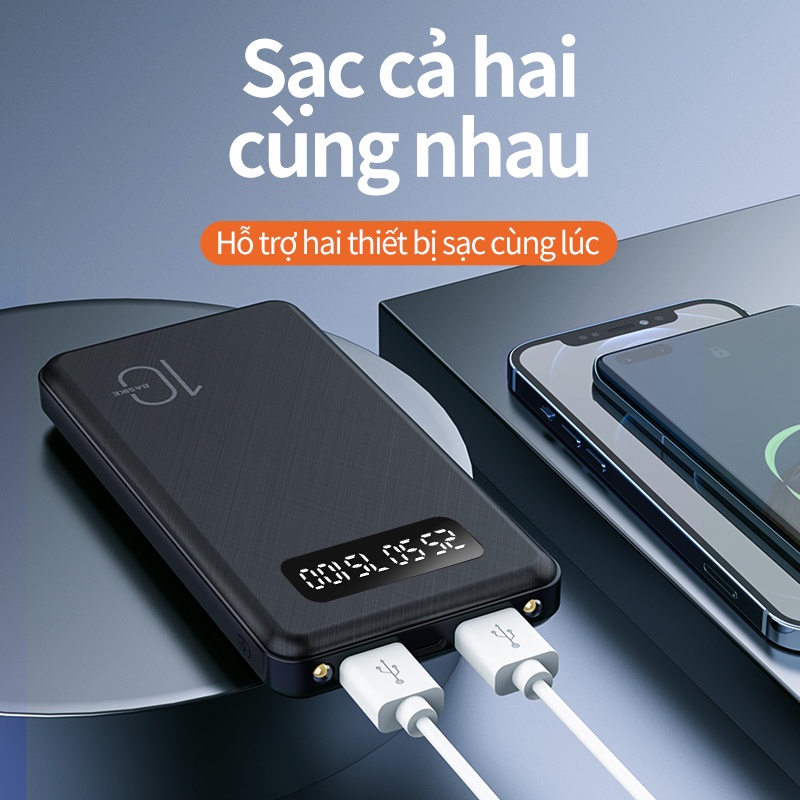 Sạc Dự Phòng 10000mAh BASIKE 2 Cổng Sạc Cho iPhone HUAWEI Samsung OPPO - Bảo hành 12 tháng