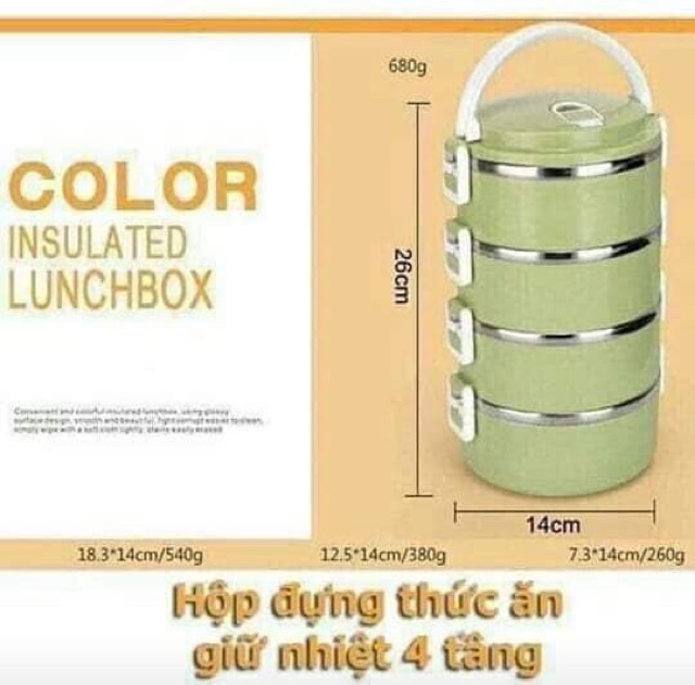 Cặp lồng cơm lúa mạch 4 tầng ruột inox tiện lợi