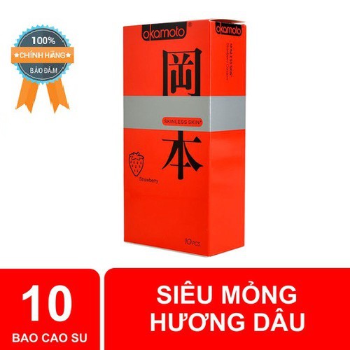 [HƯƠNG DÂU][CHÍNH HÃNG] Bao Cao Su Okamoto Strawberry (10 bao), Nhật Bản,Siêu mỏng tăng khoái cảm cực mạnh_Dùng là mê