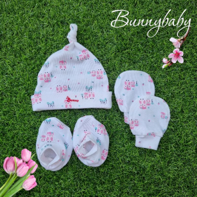 Set mũ + bao tay + bao chân sơ sinh chất đẹp Bunnybaby