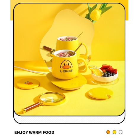 Cốc Hâm Nóng đồ uống Vịt vàng kèm đế điện hâm nóng trà, cafe, hâm sữa + Tặng kèm thìa vàng, hộp sang trọng