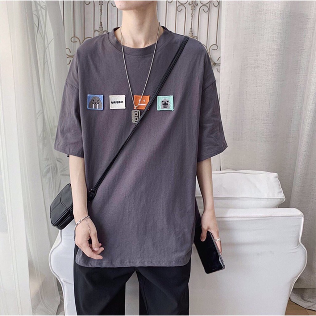 Áo thun tay lở form rộng thêu logo hình vuông - Unisex nam nữ đều mặc được | BigBuy360 - bigbuy360.vn