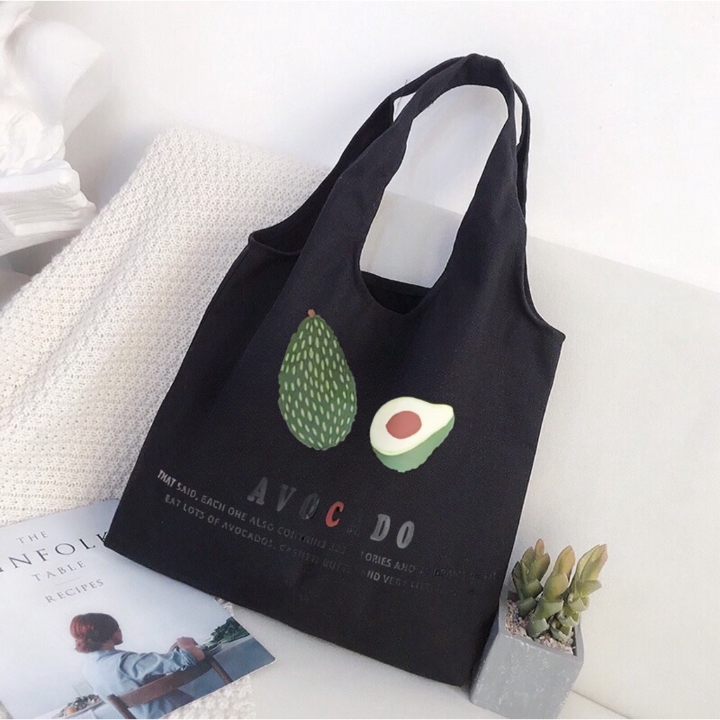 Túi tote Hazin túi vải canvas nữ hoạ tiết quả bơ đựng vừa laptop cỡ lớn đeo vai phong cách ulzzang