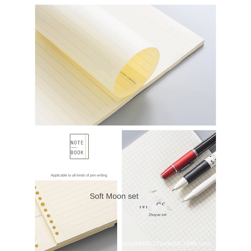 MUJI Style Notebook Grid Paper Unprotective A5 Notebook B5 Notebook Loose Leaf Notebook Minimalist Planner Frosted Transparent Cover Live Page Bind 20 Holes 26 Hole Horizontal Grid Loop Paper Storage Replaceable