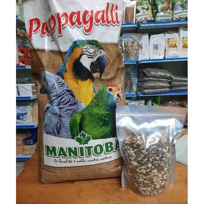 1kg Hạt trộn cho vẹt trung/ vẹt lớn PAPPAGALI của Manitoba (Ý) cho macaw, xám, amazon,...