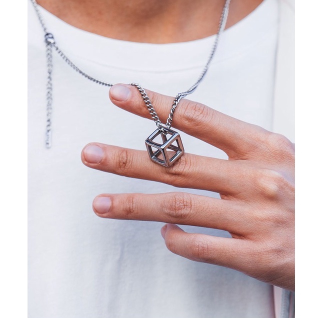 Vòng Cổ Dây Chuyền Nam Nữ Charm Khối Lập Phương Rỗng Cá Tính N32
