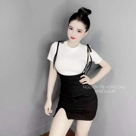 Sét bộ áo tay ngắn phối yếm xẻ tà cột dây vai cực xinh , chất thun bozip mềm mịn