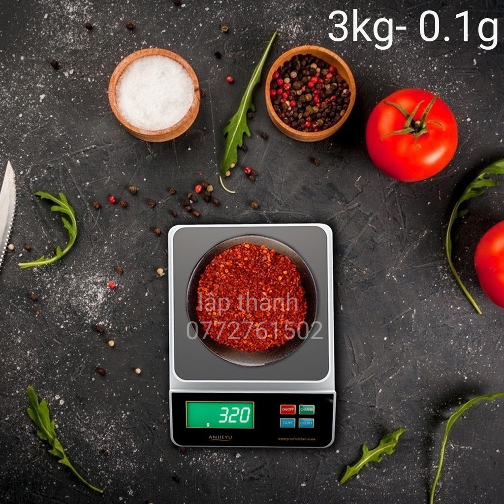 Cân điện tử nhà bếp 3kg/01g - 6kg/0,5g ,cân điện tử chống nước mini nhỏ gọn sạc tính điện không dùng pin