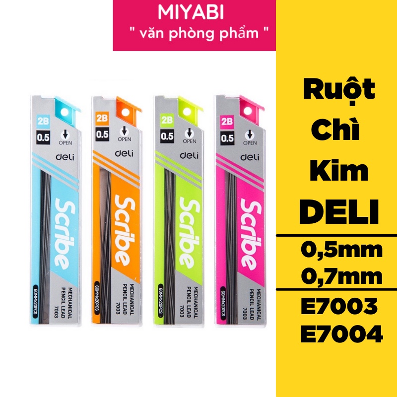 Ruột bút chì 0.5mm/0,7mm Deli, Xanh dương/Cam/Xanh lục/Hồng - 1 Ống - E7003/E7004 dùng cho Văn phòng-Học sinh-SInh viên