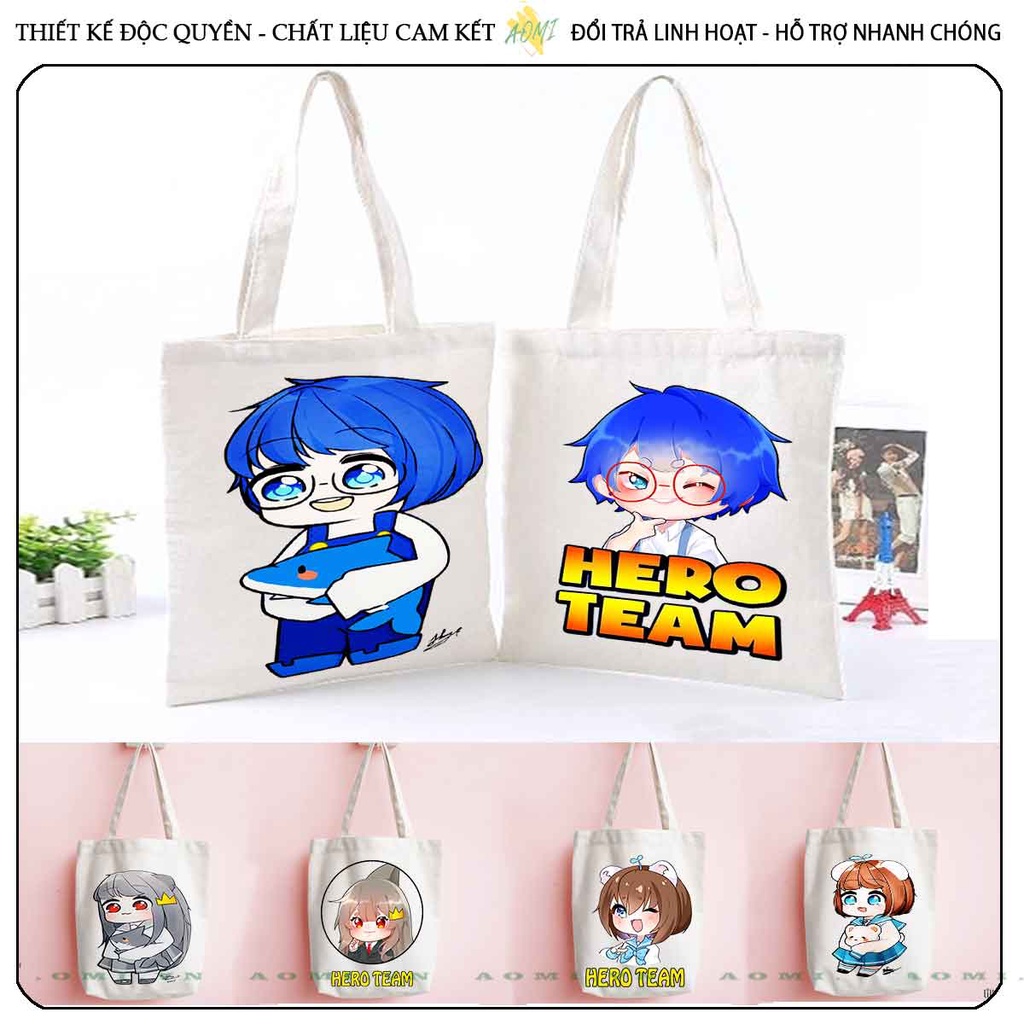 TOTE HEROTEAM SAMMY SIMMY PHONG CẬN MINI WORLD CANVAS TÚI VẢI ĐEO VAI BAG KHÓA KÉO SIZE LỚN 33x38cm AOMIVN ĐEN TRẮNG