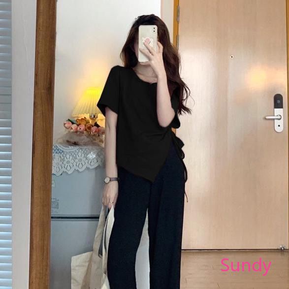 Set Áo Thun Tay Ngắn Màu Sắc Đơn Giản Phối Quần Dài Phong Cách Hàn Quốc Cá Tính Cho Nữ