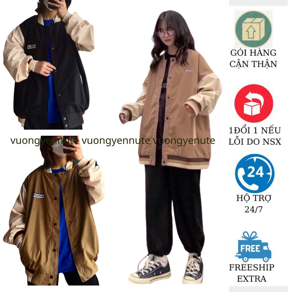 Áo Bomber Unisex Dáng Rộng Chất GIÓ 2 Lớp Dày Dặn,Áo Khoác Bóng Chày Nam Nữ Phong Cách Hàn Quốc
