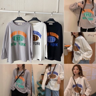 Áo pull NY T-SHIRT áo thun oversize tay dài form rộng hoạ tiết chữ basic dễ mix hàng nhập quảng châu chất thun xịn
