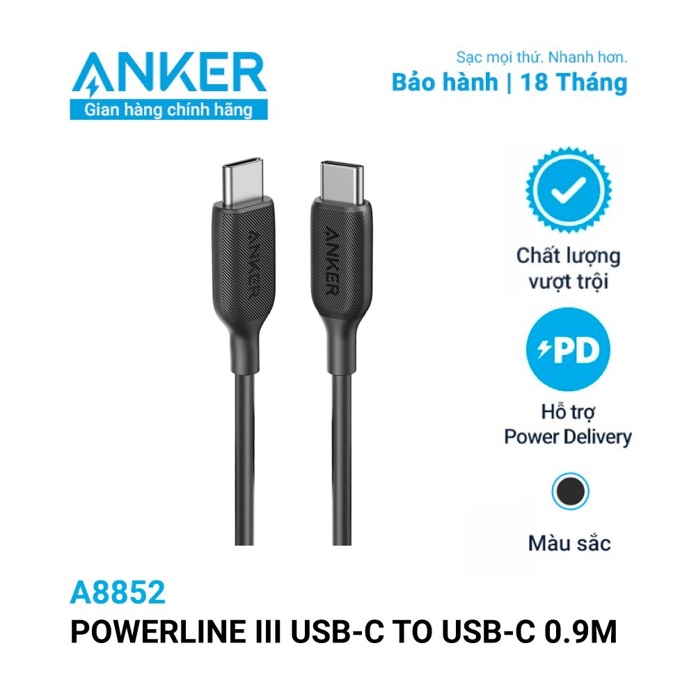 Cáp ANKER PowerLine III USB-C to USB-C dài 0.9m - A8852