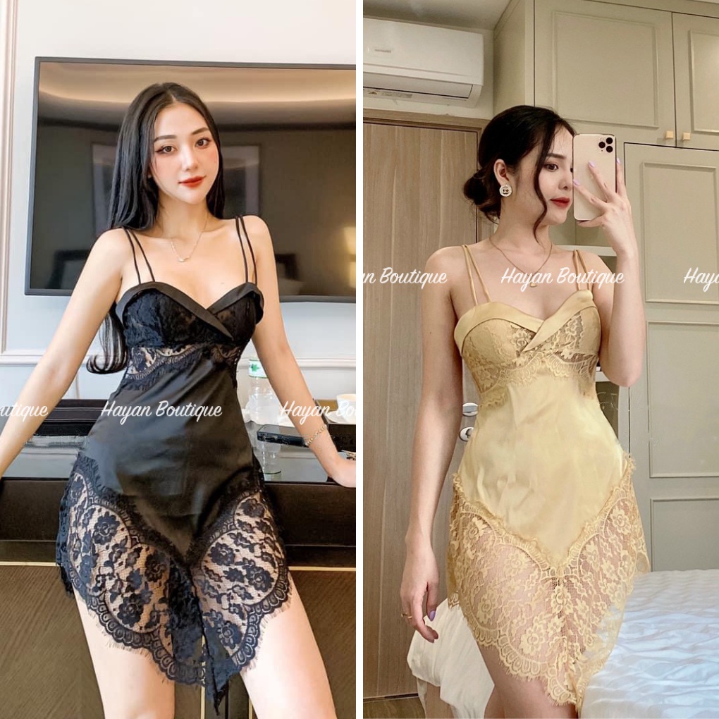 Váy ngủ sexy chân viền ren mềm mại, váy ngủ lụa gợi cảm #HT154