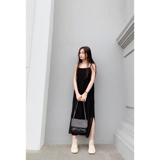 Đầm 2 dây nữ voan váy trơn chất von kèm lót xẻ tà dáng suông hot hit
