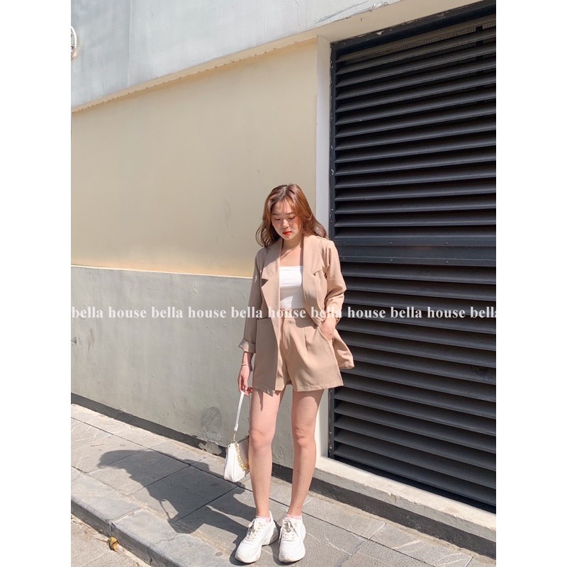 Áo blazer không khuy nâu và quần sooc | BigBuy360 - bigbuy360.vn