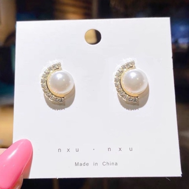 bông tai bất đối xứng hình tròn, khuyên tai đính đá phong cách hàn quốc