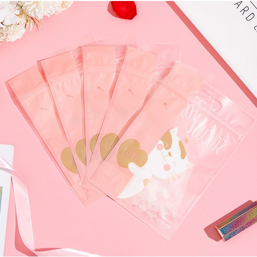 Túi Zip đựng Bánh Kẹo hình MÈO CON KUTE hồng