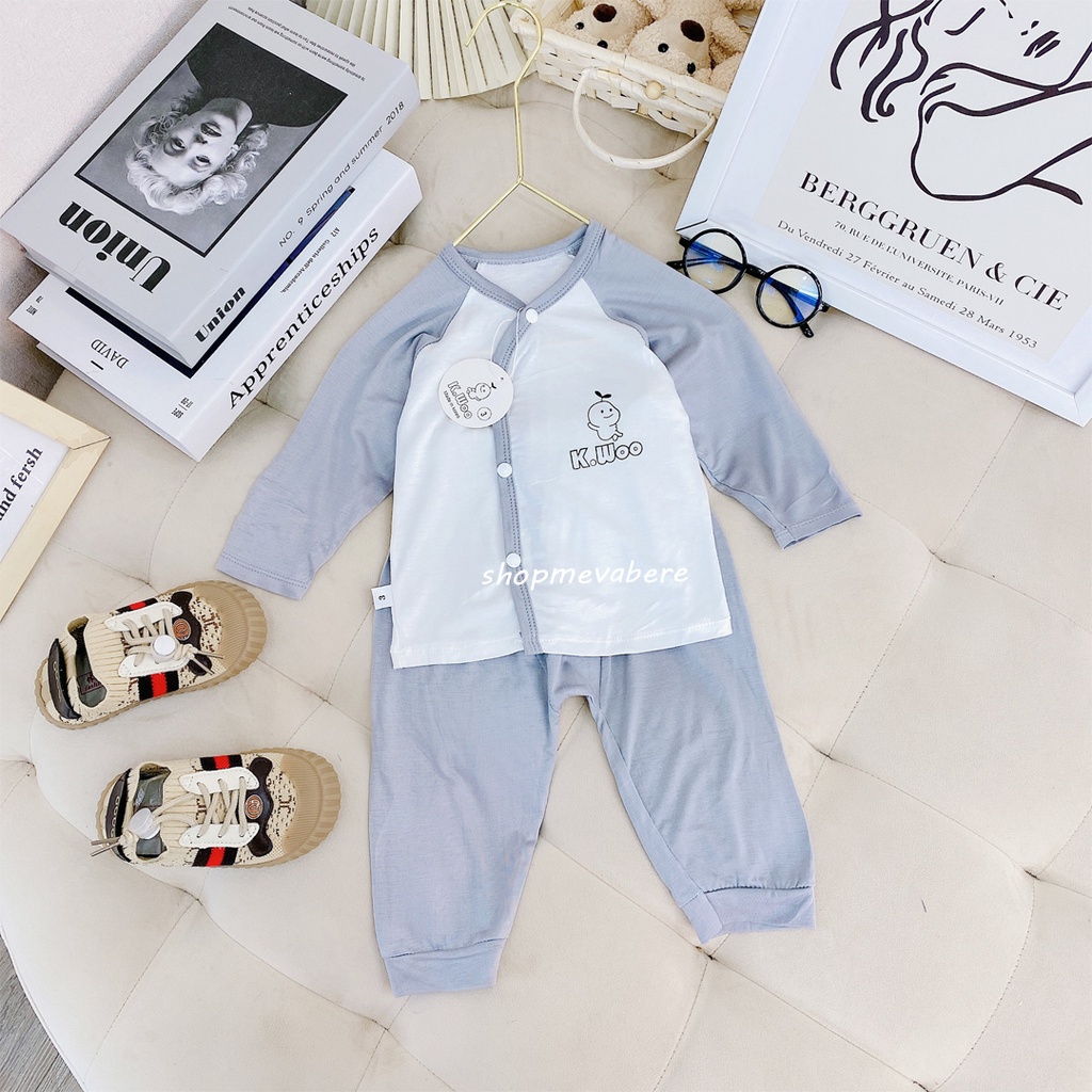 Bộ dài tay thun lạnh KWoo khuy lệch cho bé trai bé gái sơ sinh 3-12kg, được chọn màu - BO77