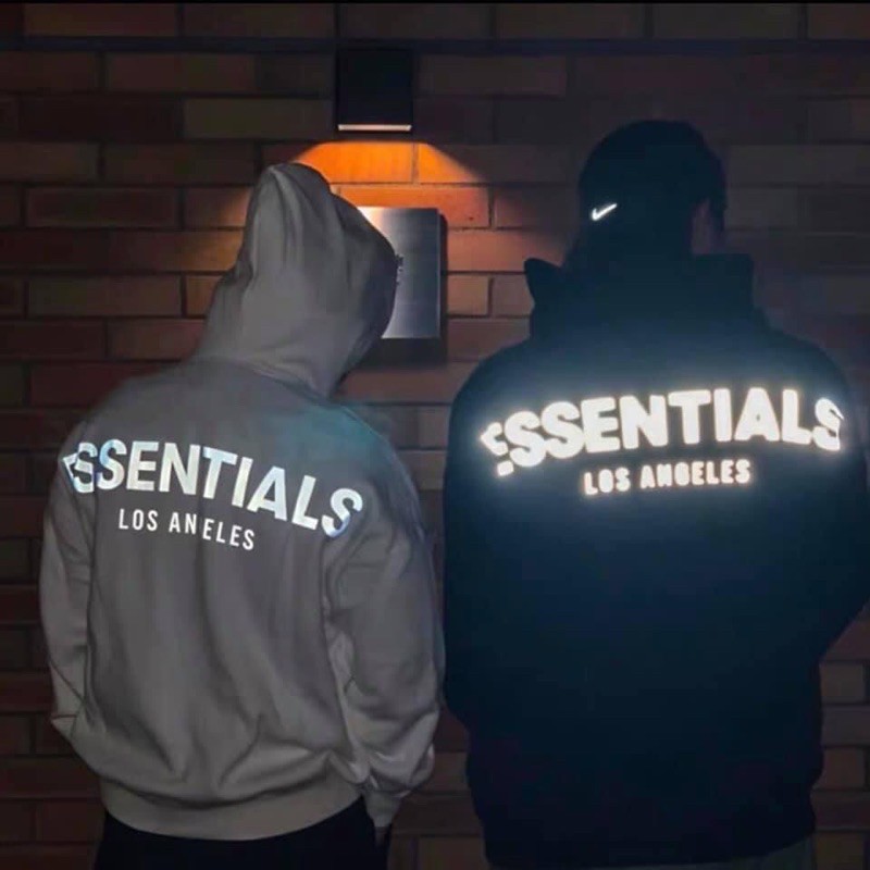 Áo hoodie nam ESSENTIALS form rộng chất nỉ bông dày dặn, cổ kéo khóa in chữ phản quang