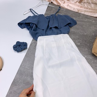 Sét váy trắng áo cổ bèo
