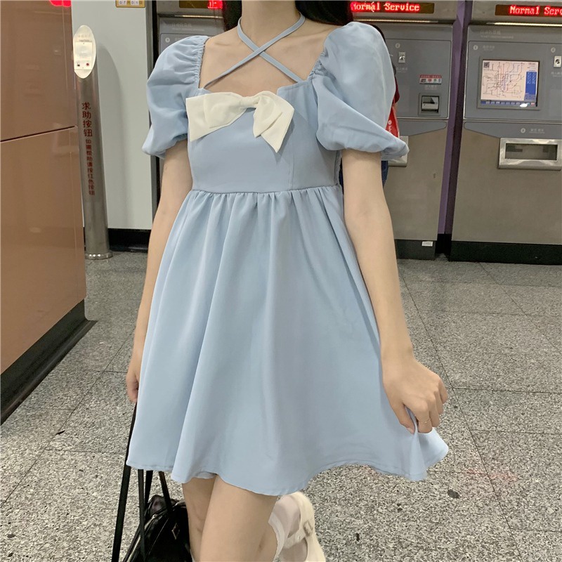 Đầm Chiết Eo Đính Nơ Phong Cách Thời Trang Hàn Quốc Dành Cho Nữ