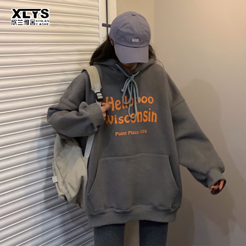 Áo hoodie XINLANYASHE lông cừu dày dáng rộng phiên bản Hàn Quốc dành cho cặp đôi