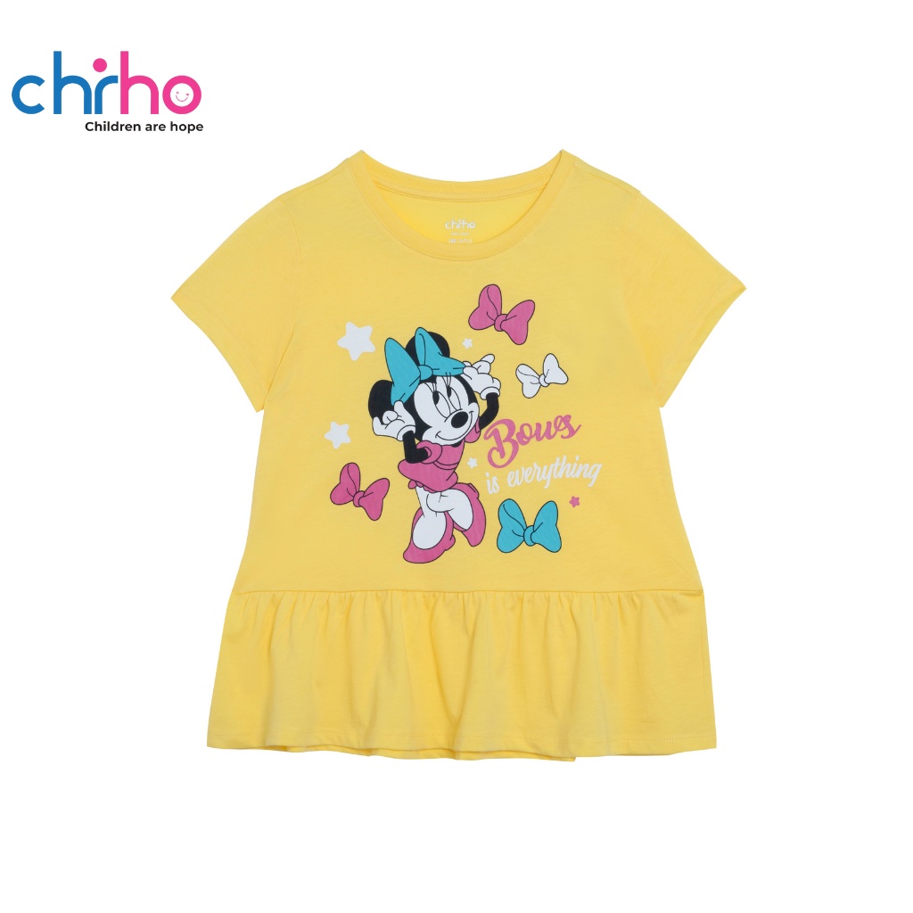 Áo Tshirt Bé Gái Cổ Tròn CHIHO Chất Vải Cotton Thoáng Mát, In Minnie Và Nơ Dễ Thương Dành Cho Bé 8-13 Tuổi GTS217R