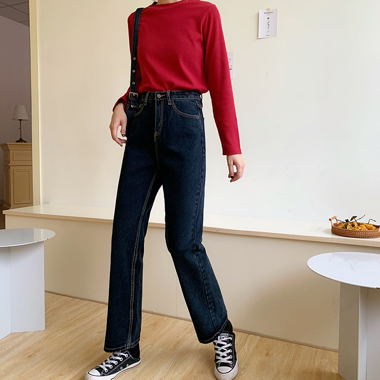 Quần Jean Eo Cao Màu Trơn Thoải Mái 38947