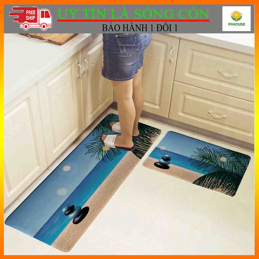 Set thảm bếp, thảm trải sàn 3d chống trơn trượt, hoa văn độc đáo gồm tấm lớn 40x120cm và bé 40x60cm