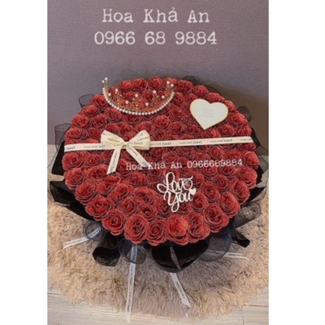 Bó hoa nhũ 99bông vĩnh cửu tự đứng. Tặng kèm full phụ kiện.