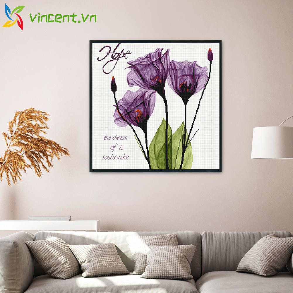 Tranh Thêu Chữ Thập Tự Làm 49x49cm Hình Hoa Tulip 11ct