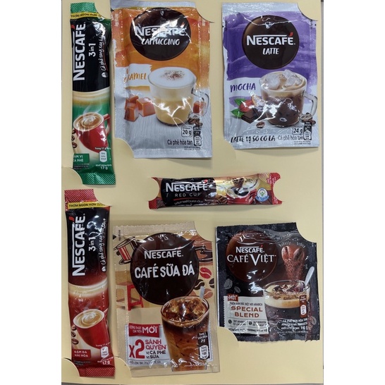 (Mới) Cà phê NESCAFE gói lẻ các vị: Sữa đá, Cappuchino, Caramel, Dừa, Tequila, Socola, Hạnh nhân, Hạt phỉ, Đen đá