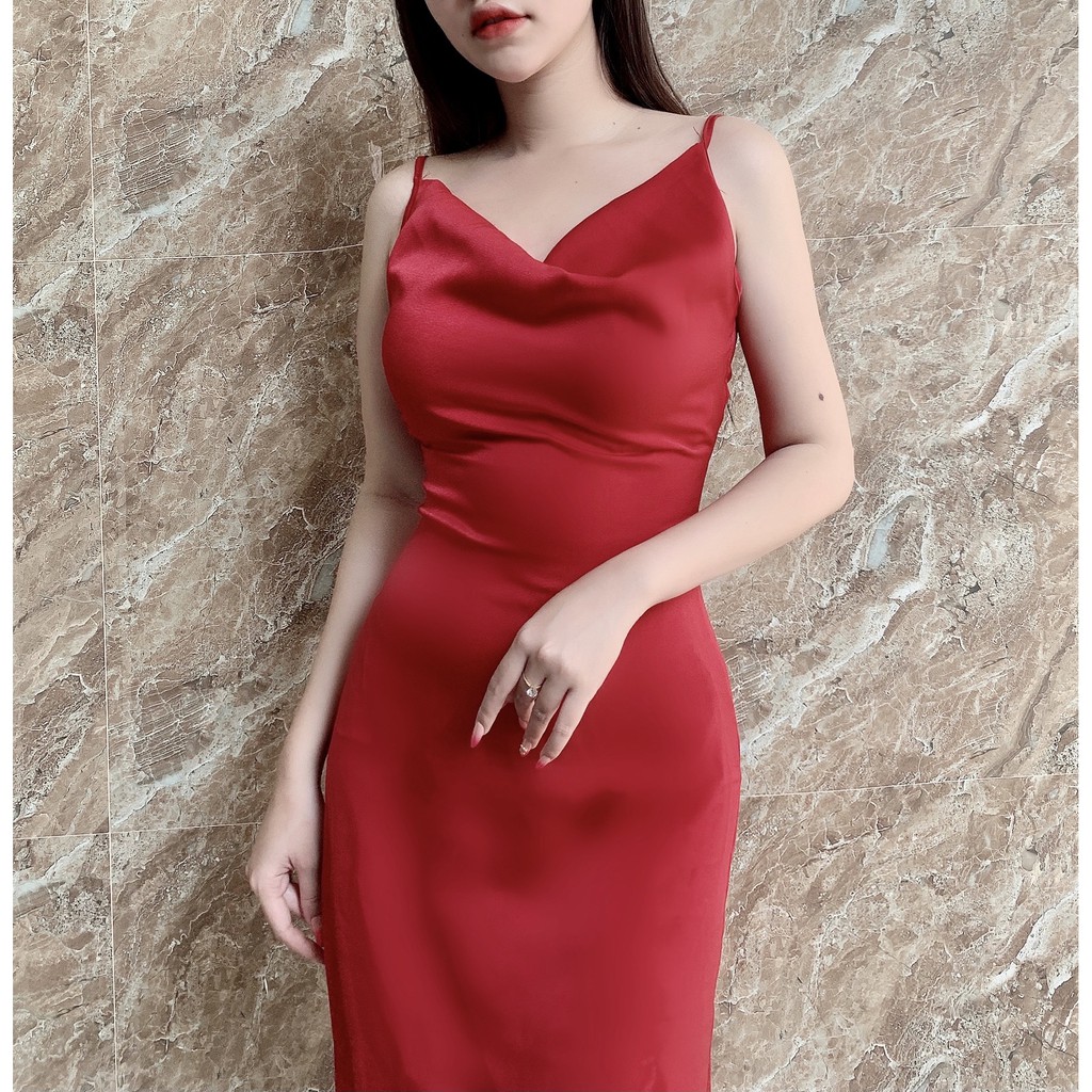 Đầm hai dây cổ đỗ đi tiệc , đi chơi_ COCOSHOP