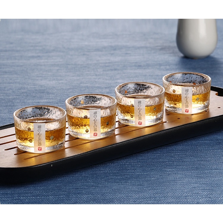 Chén Thủy Tinh Uống Trà Đạo Nhật Bản vảy vàng 18K
