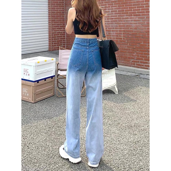 Quần Jeans Loang Rách Ống Rộng Nữ [FREESHIP]  Culottes jean dáng suông cạp cao màu  ĐEN Ulzzang HOT