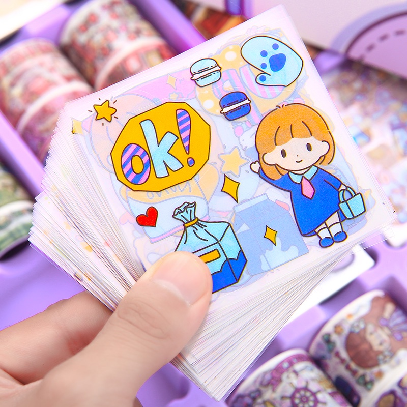 Mr.Paper 1 băng dán hộp quà tặng cô gái hoạt hình hàng ngày nhãn dán động vật dễ thương vẽ tay minh họa tài khoản sáng tạo vật liệu trang trí tài khoản tự làm hộp quà tặng nhãn dán