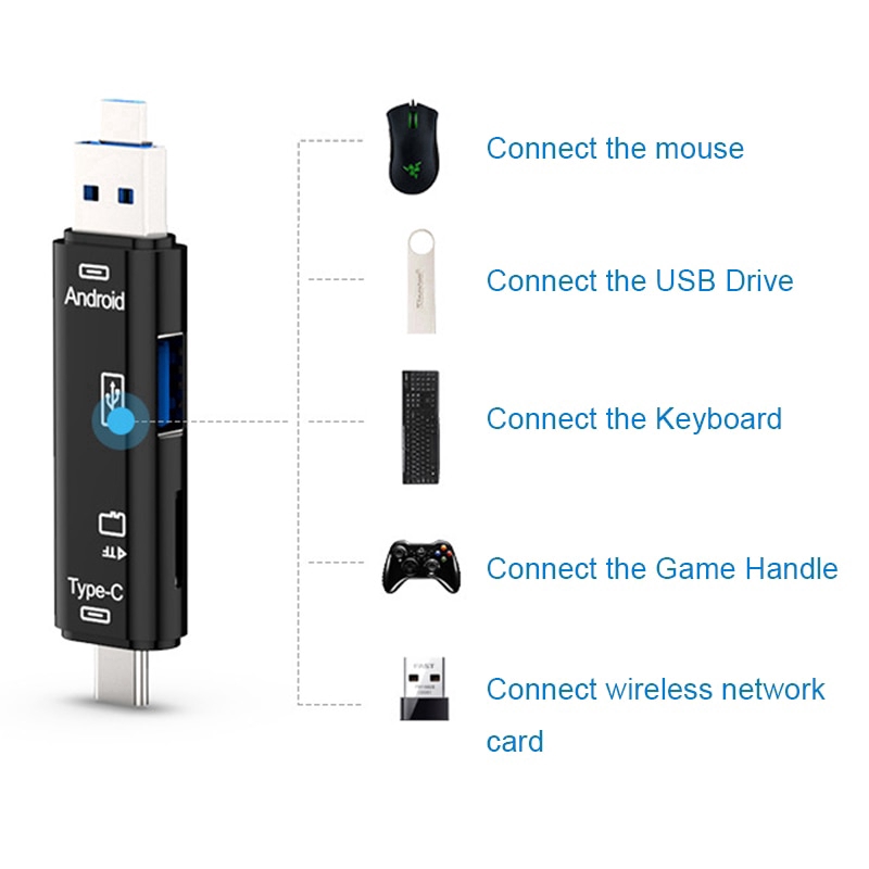 Đầu chuyển đổi 5 trong 1 Type C / OTG / đầu đọc thẻ với giao diện USB