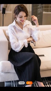 Set chân váy nhún áo buộc nơ