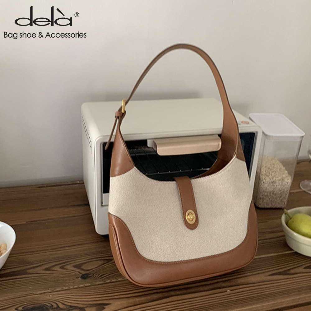 Dela Túi vải Ghép Màu Tương Phản retro Pháp Chất Lượng Cao Mùa Xuân Hè Mới Cho Nữ