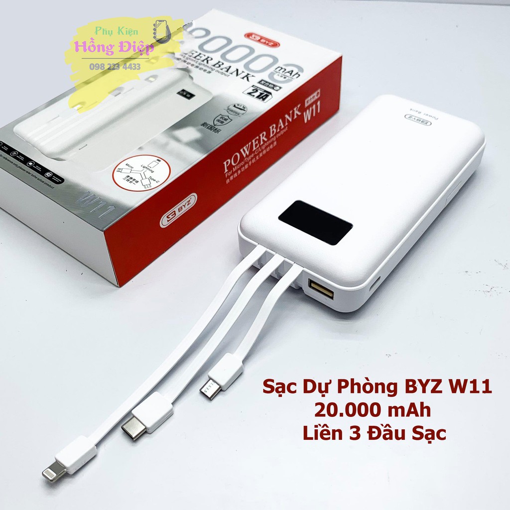 Sạc Dự Phòng BYZ W11 20.000 mAh Liền 2 Dây Sạc