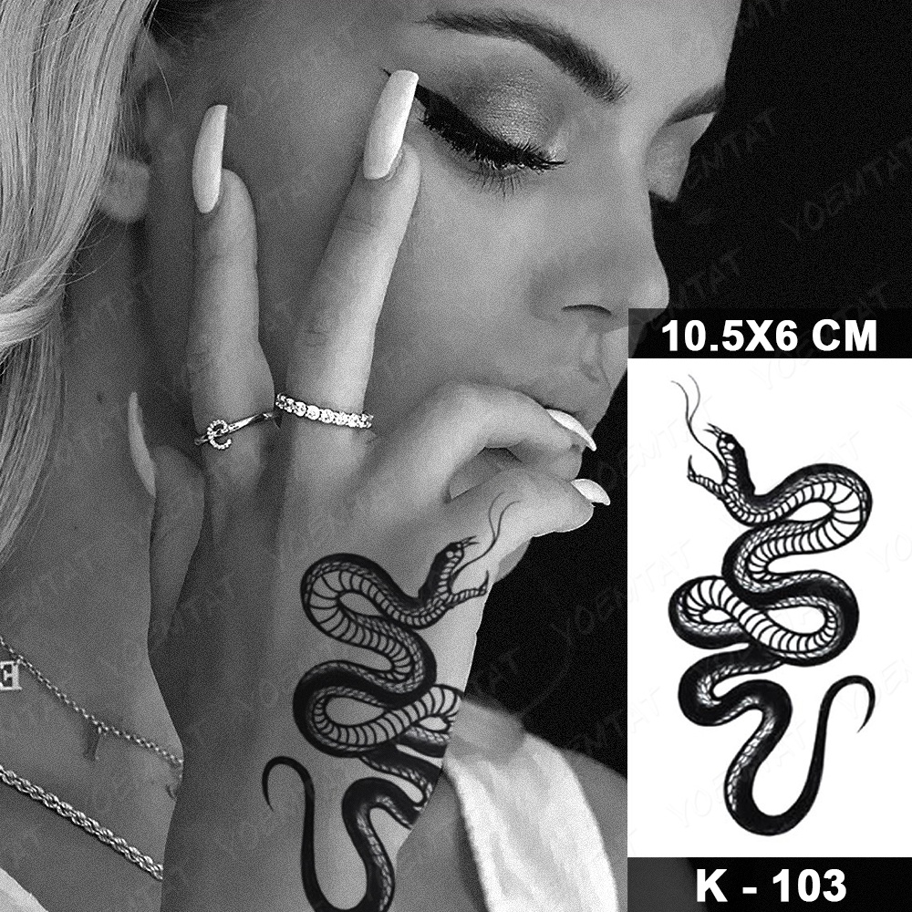 Hình Xăm Dán Tạm Thời Hình Con Rắn/Rồng/Hoa Hồng/Rồng Chống Nước Màu Đen