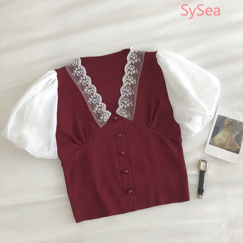 Áo Croptop Phối Ren Thời Trang Mùa Hè Pháp Quyến Rũ Cho Nữ