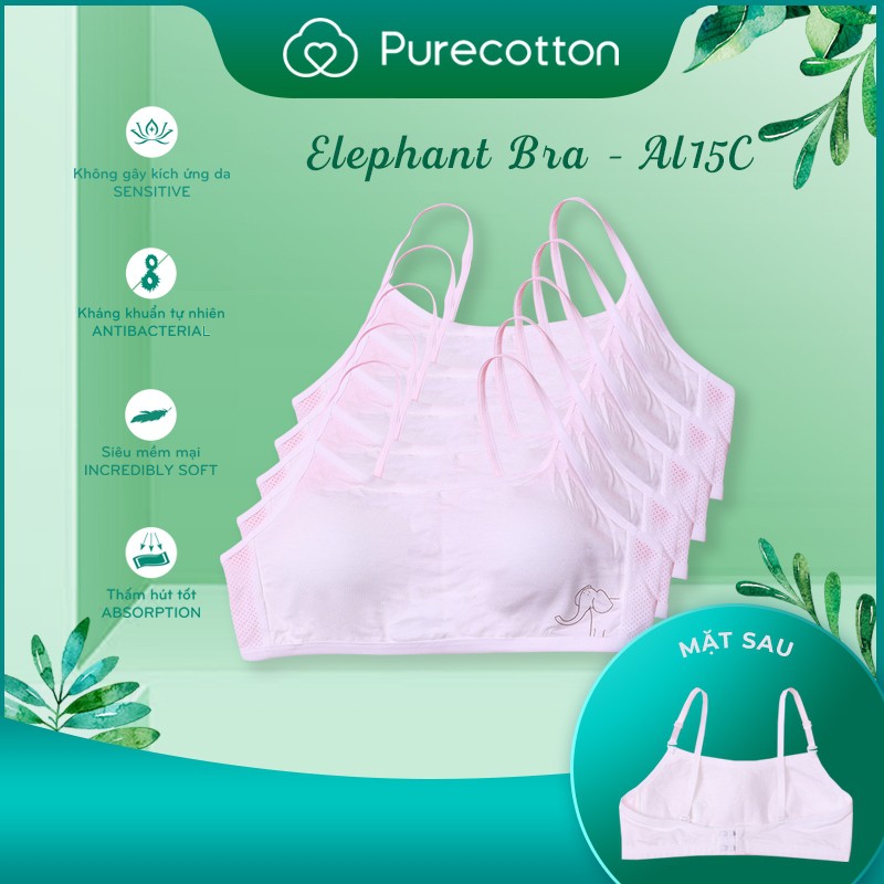 Combo 5 áo lót không gọng Purecotton cho bé gái chất liệu cotton cao cấp kiểu dáng cài sau có đệm mỏng PC021