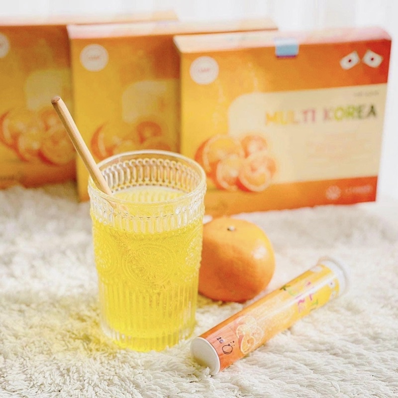 Viên sủi MULTI KOREA vị cam, bổ sung 12 vitamin, tăng sức đề kháng, thanh nhiệt mát gan, 1 hộp 5 tuýp (1 tuýp 20 viên)
