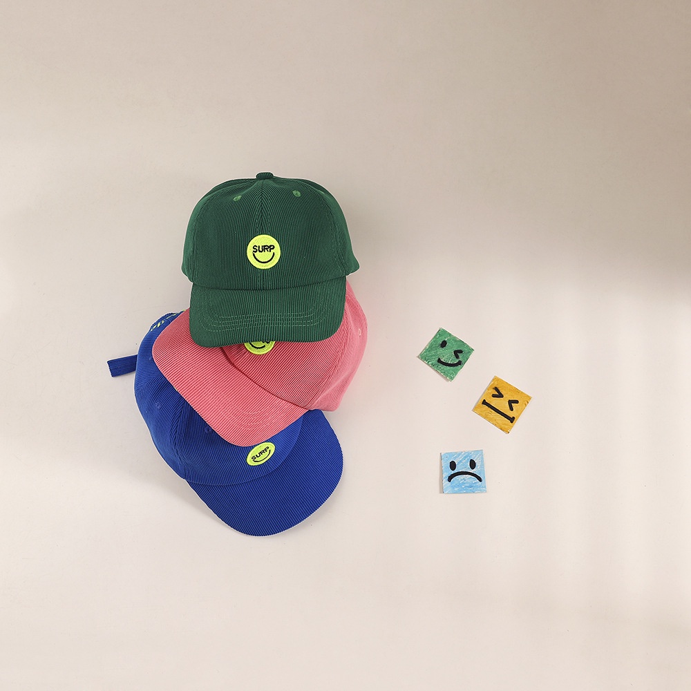 Mũ Lưỡi Trai Nhung Thêu Chữ Mặt Cười Phong Cách Hàn Quốc Mới Cho Bé